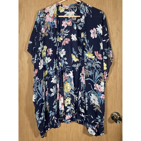 LOFT Women's Sz XS/S Floral Open Front Kimono Top Cover Up Oversized Lightweight - Picture 1 of 5